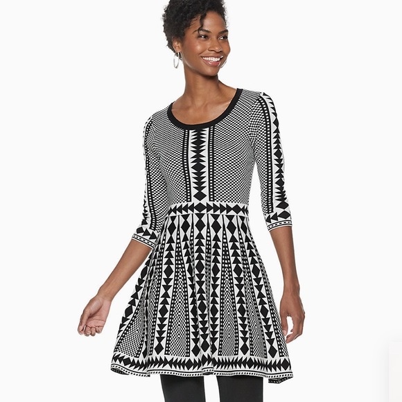Nina Leonard | Dresses | Nina Leonard Black White Sweater Dress | Poshmark